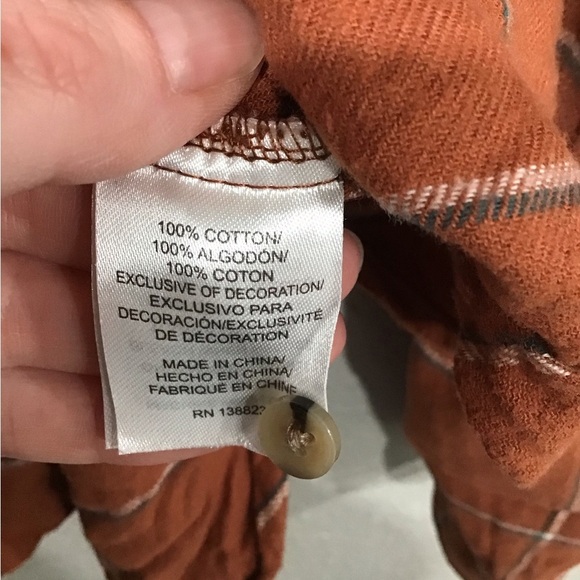 Shyanne Women’s Burnt Orange Plaid Flannel Shirt M Long Sleeve Ladder Lace Trim - Picture 4 of 6